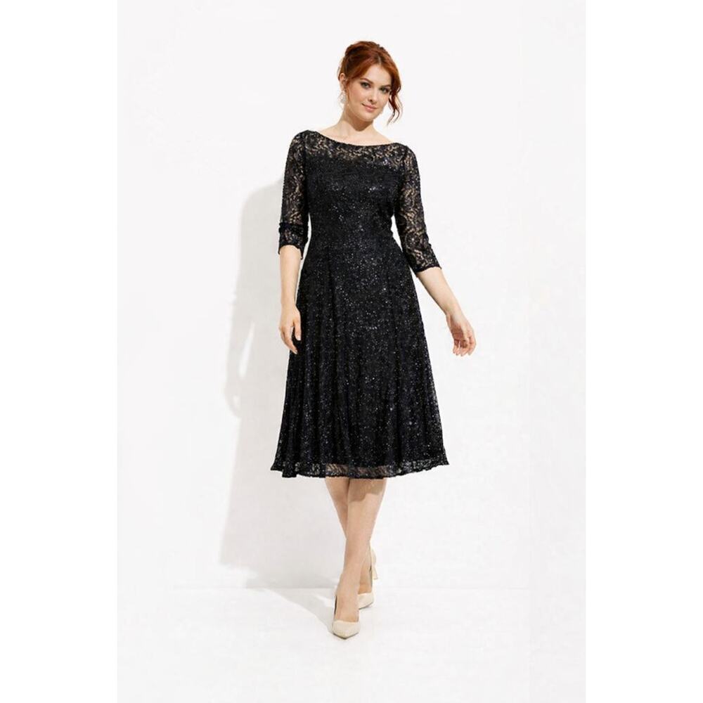 SLNY Black Lace Sequin A-Line Dress - Size 16W